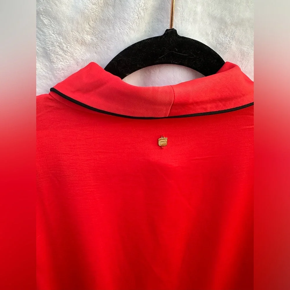 NWT-‎ Fabletics EcoSatin Robe - Red with black trim; size Medium